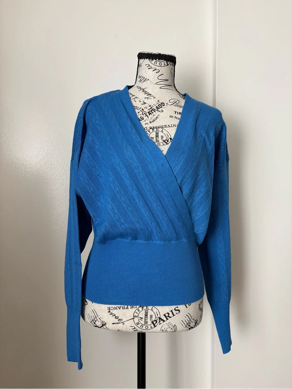 Pink Rose Bright Blue V-Neck Wrap Sweater